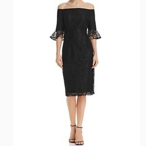 Nanette Lepore Very Black Lace Off Shoulder Pencil Midi Boho Bohemian Dress